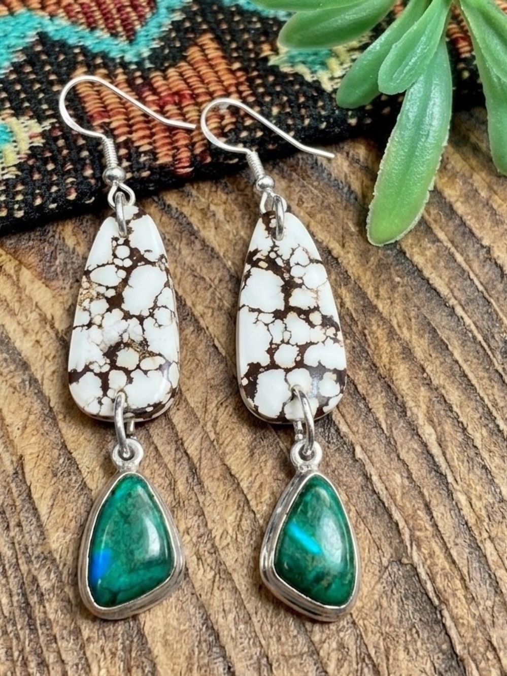 Wild Horse & Malachite Chrysocola Sterling Silver Earrings - Made In USA